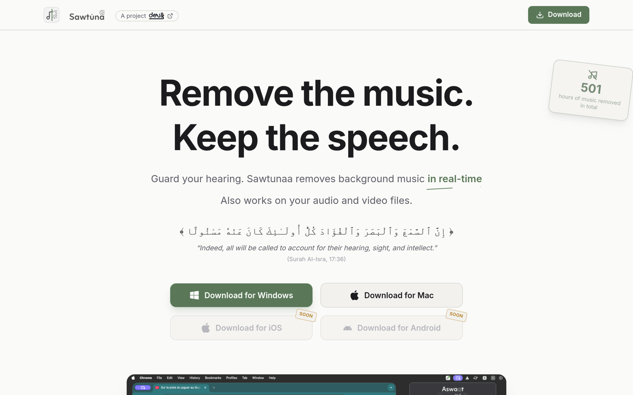 Sawtunaa — supprime la musique, garde la parole